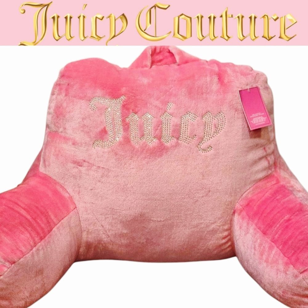 Juicy Couture Home Rhinestone Logo Plush Bed Rest Pillow w/Phone Storage Pocket